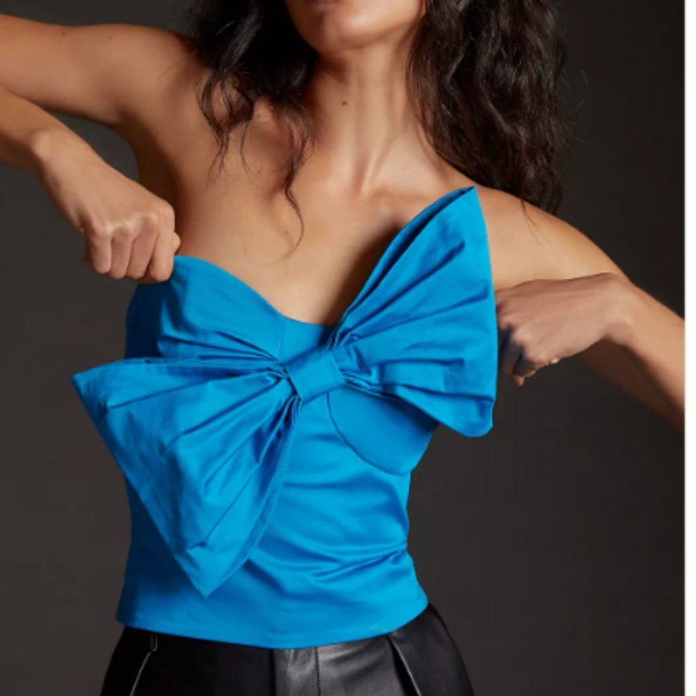 Anthropologie Blue Bow Blouse